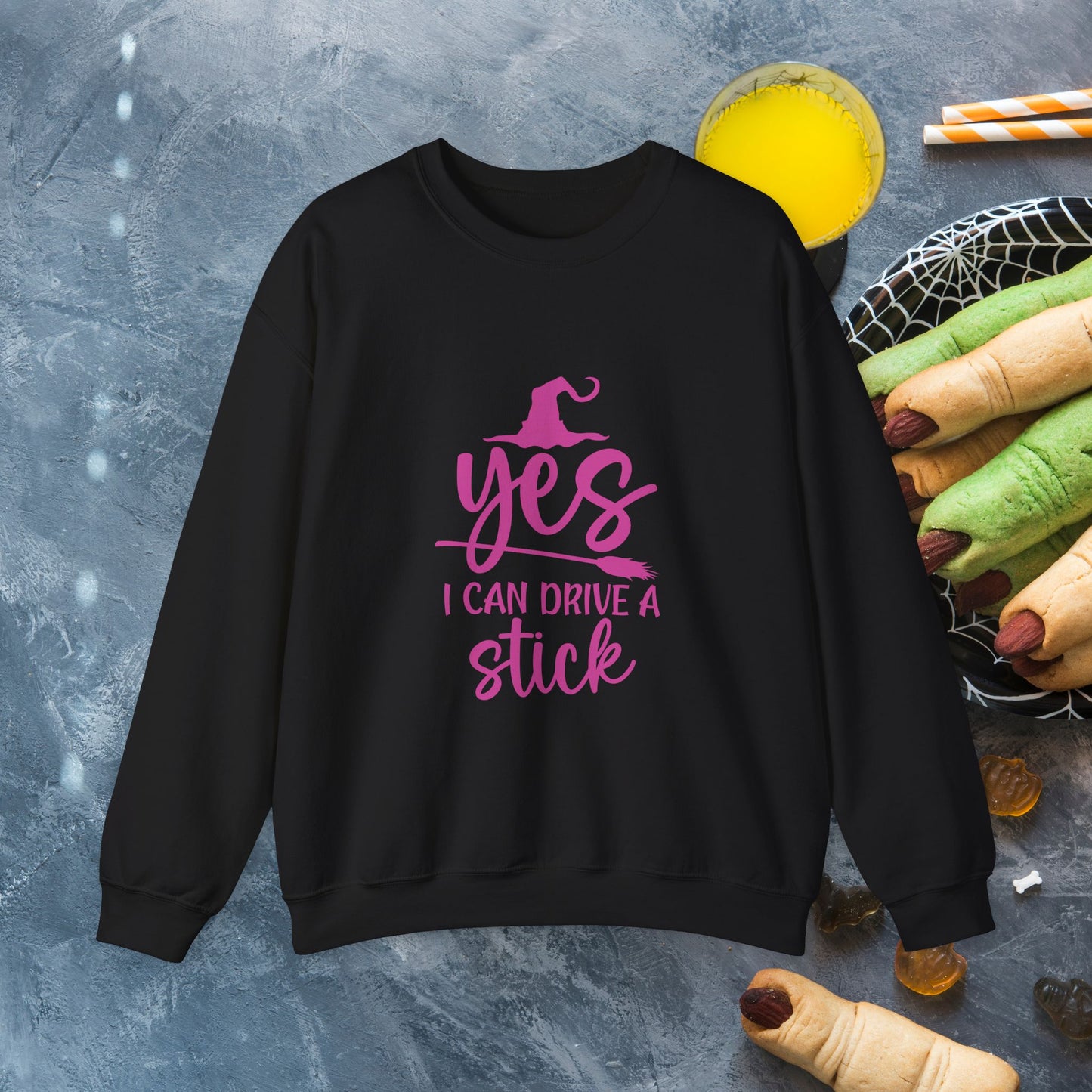 Halloween Stick Shift Unisex Pullover, Witchy Crewneck Pullover, Lustige Herbstbekleidung, Gruseliges Sweatshirt, Herbst Top