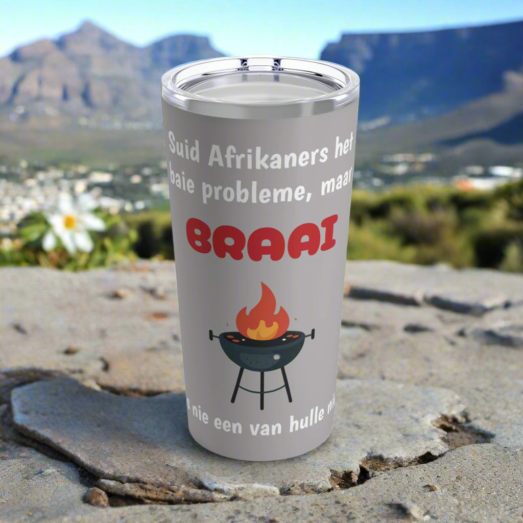 Light Grey 20oz Vacuum Insulated Tumbler for Suid Afrikaanse Braai Double Wall Stainless Steel Durable and Dishwasher Safe