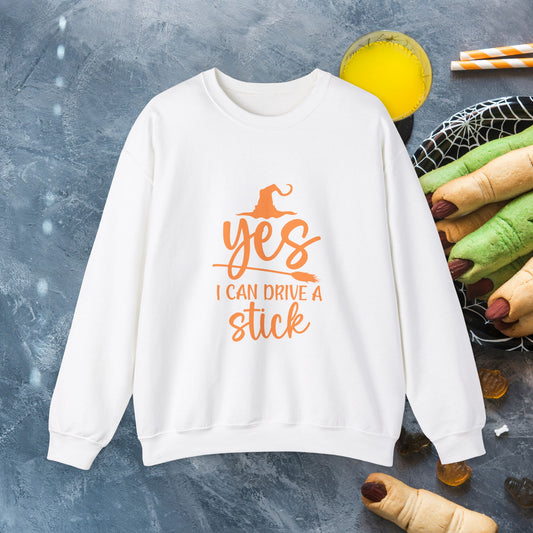 Halloween Stick Shift Unisex Pullover, Witchy Crewneck Pullover, Lustige Herbstbekleidung, Gruseliges Sweatshirt, Herbst Top