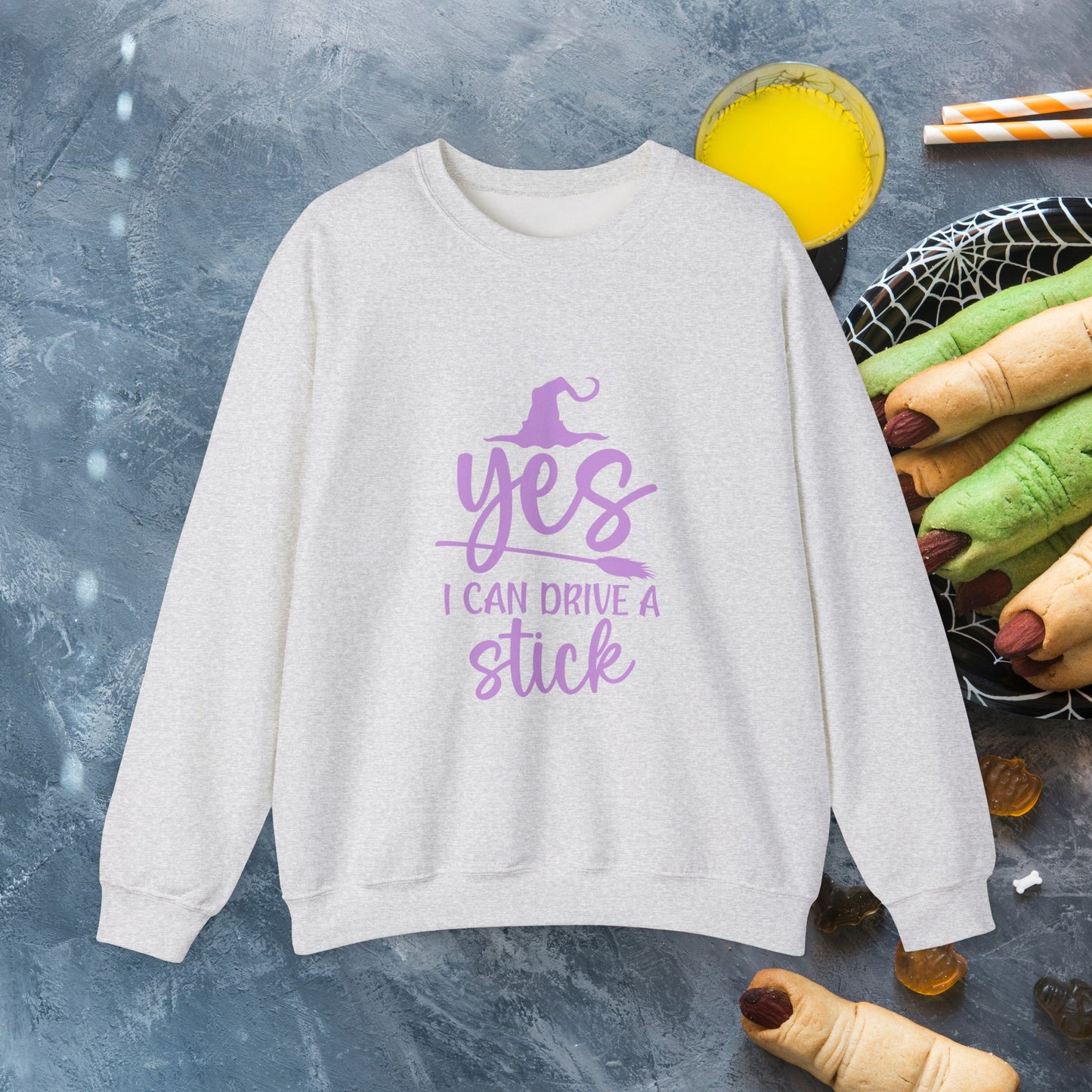 Halloween Stick Shift Unisex Pullover, Witchy Crewneck Pullover, Lustige Herbstbekleidung, Gruseliges Sweatshirt, Herbst Top