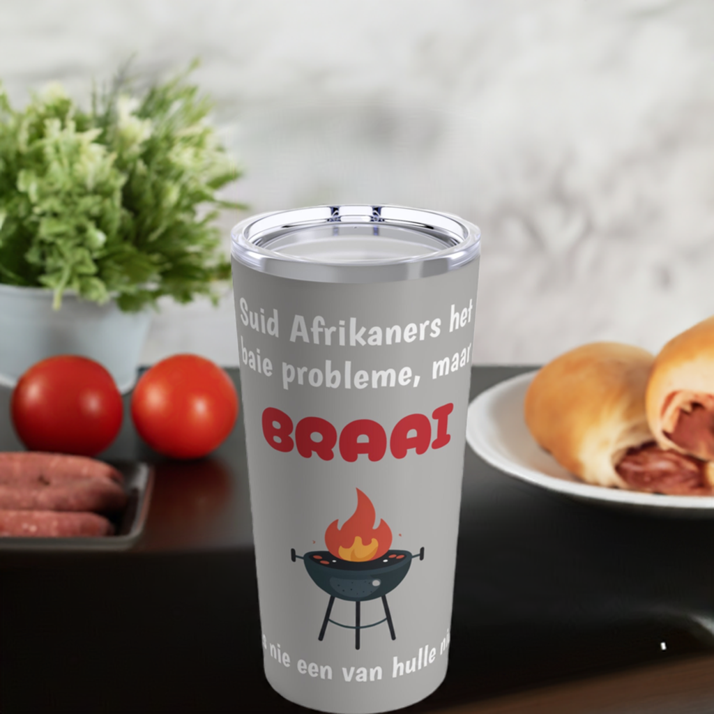 Light Grey 20oz Vacuum Insulated Tumbler for Suid Afrikaanse Braai Double Wall Stainless Steel Durable and Dishwasher Safe